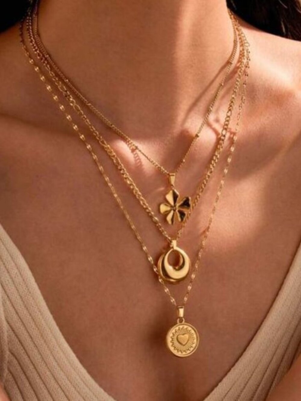 18K Gold Filled Triple Pendant Necklace Set (19.7 Inches)